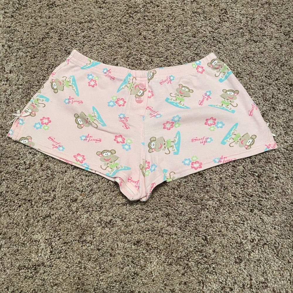 Pink Pajama Shorts with Surfing Monkey